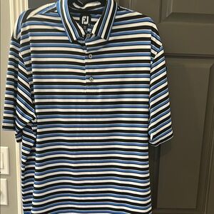 FootJoy Men's Striped Blue and Black Polo Shirt